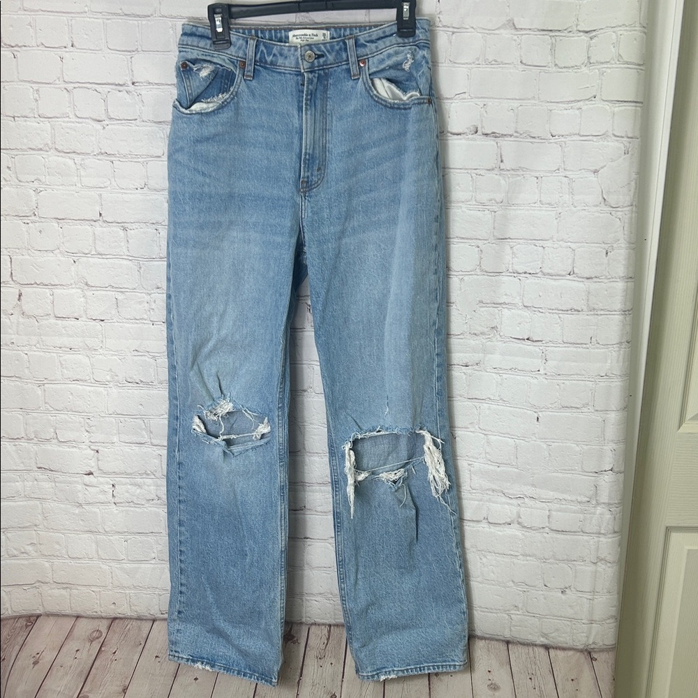 Abercrombie & Fitch Light Blue Distressed High Rise Jeans